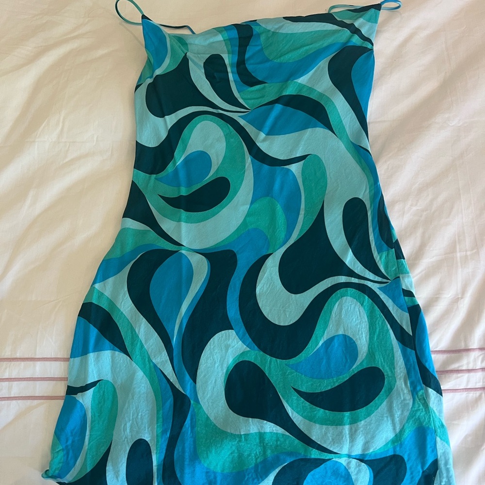 Zara Blue and Green Swirl Mini Dress